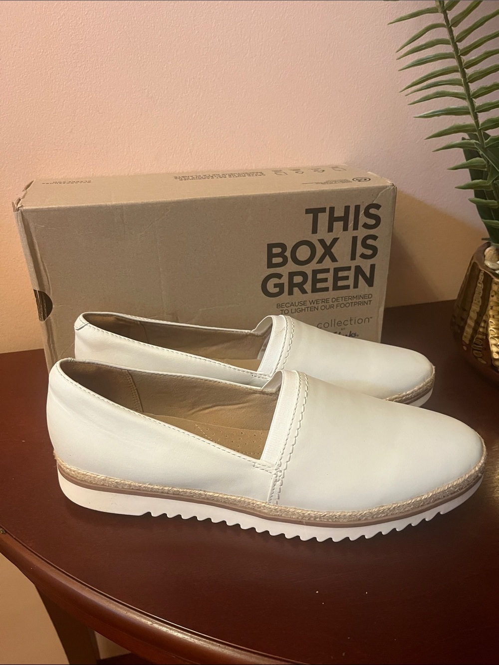 Clarks Off White Slip-On Platform Leather Loafers for Women